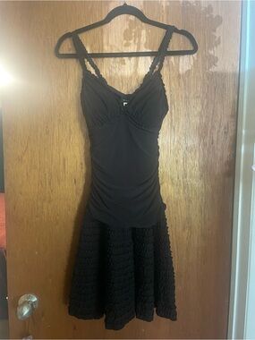 B. Smart Black Sleeveless Ruffle Hem Mini Dress